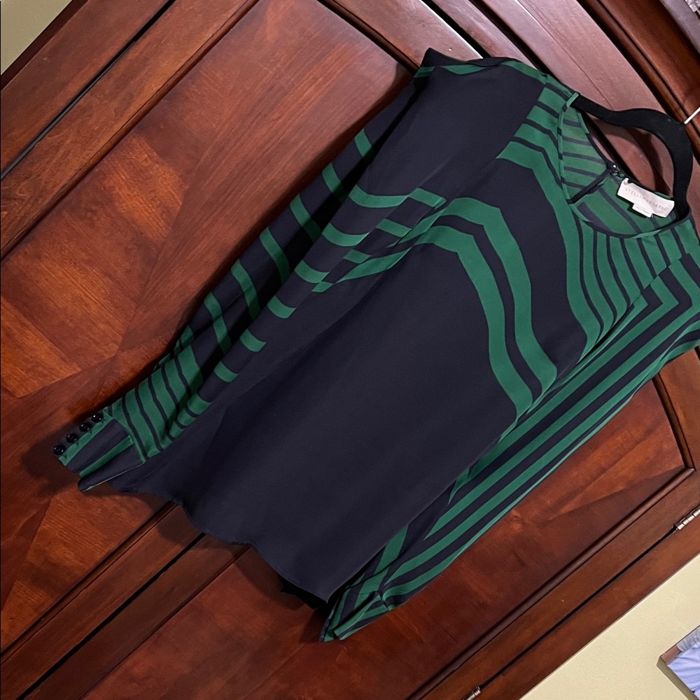 Stella McCartney Green and Navy Striped Blouse Size 38